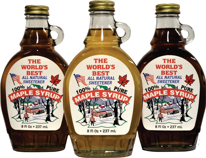 The Three Grade Sampler Pack - Three Half Pint (8oz.) Glass Bottles of Pure Vermont Maple Syrup