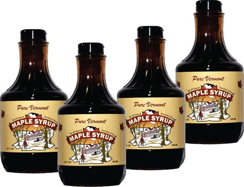 4-Pack of Quart (32oz.) Glass Bottles of Pure Vermont Maple Syrup