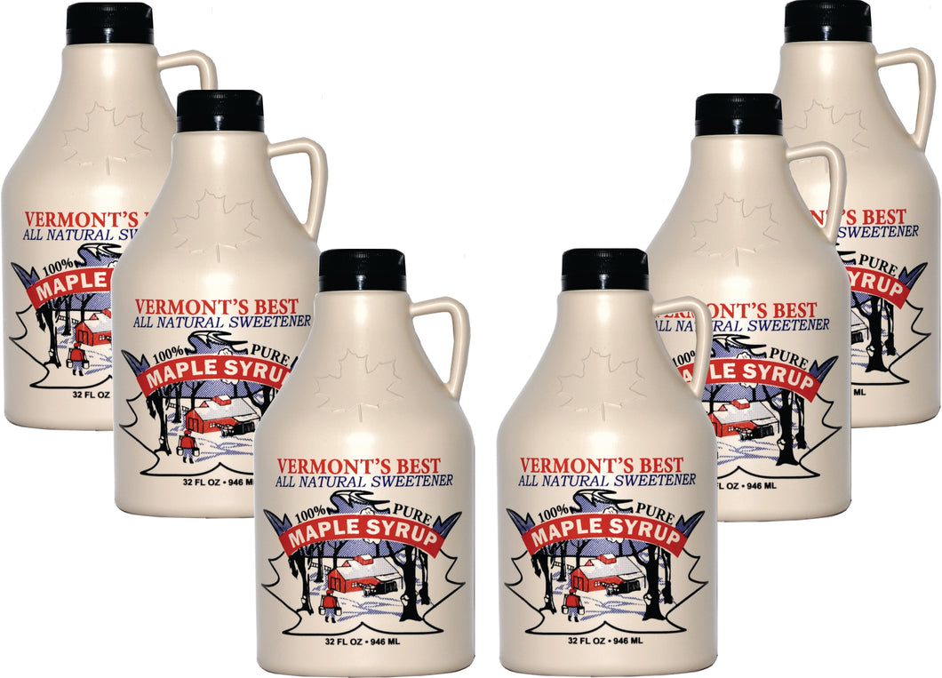 6-Pack of Quart (32oz.) Plastic Jugs of Pure Vermont Maple Syrup